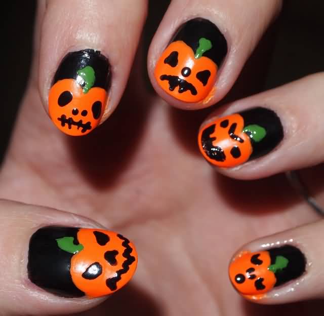 Pumpkin Nails Halloween Nail Art