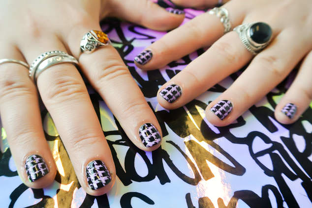 Purple And Black Houndstooth Nail Art Design