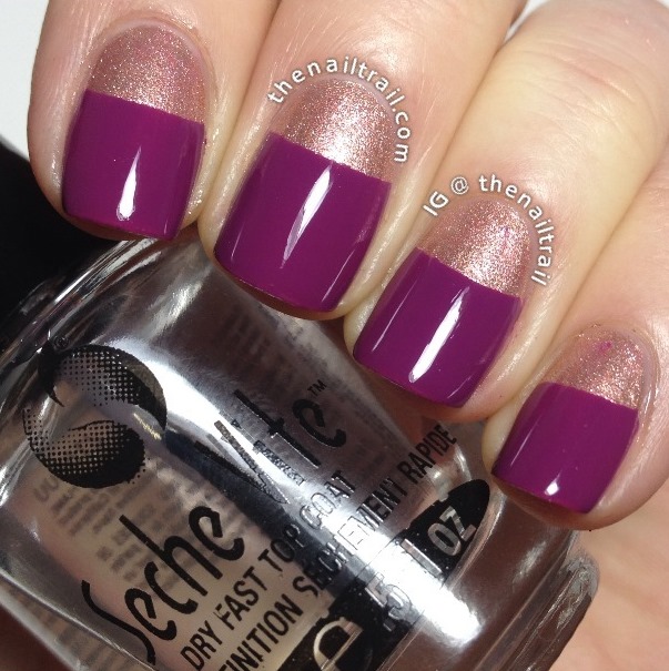 Purple And Glitter Reverse French Tip Nail Art