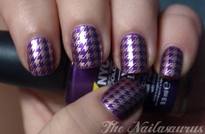 Purple And Silver Houndstooth Nail Art