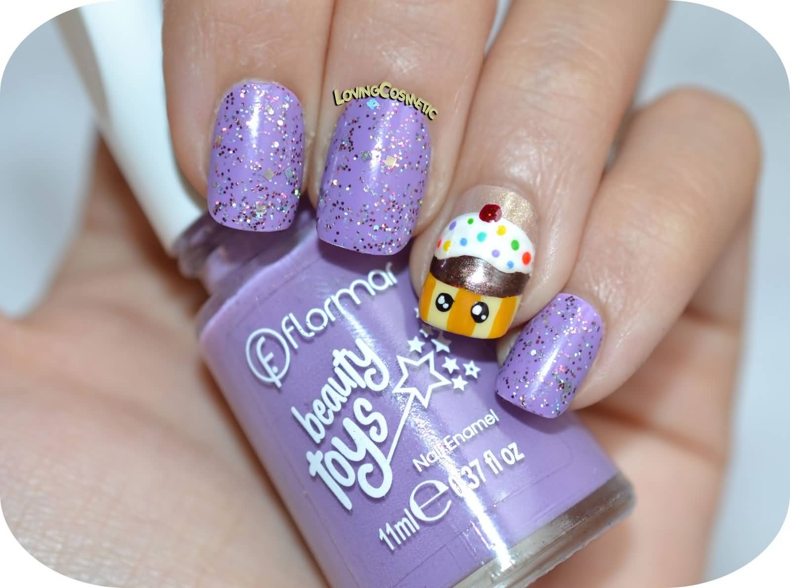 Purple Nails With Accent Cupcake Nail Art