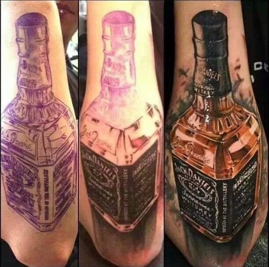 Realistic Jack Daniel Bottle Tattoo