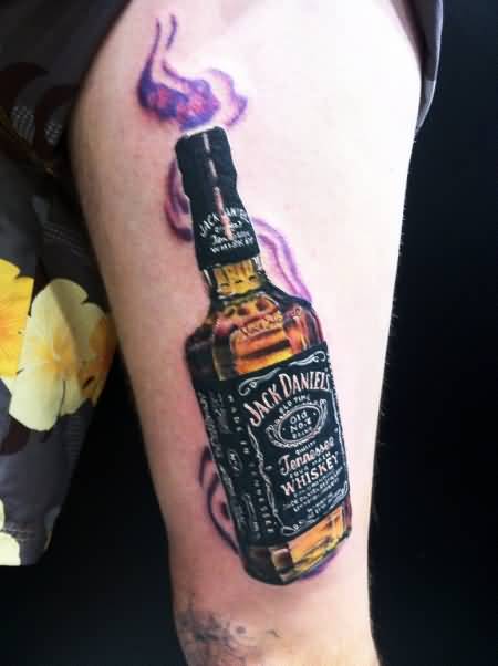 Realistic Jack Daniel Portrait Tattoo On Bicep