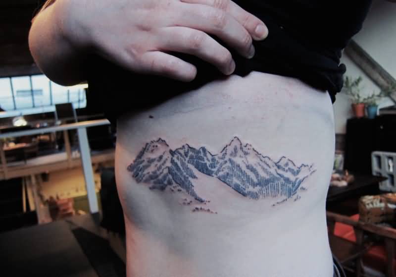 Realistic Mountains Tattoo On Side Rib