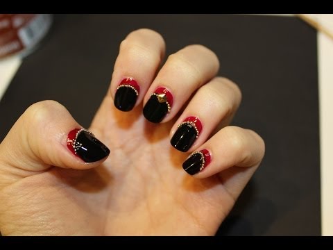 Red And Black Reverse French Tip Nail Art