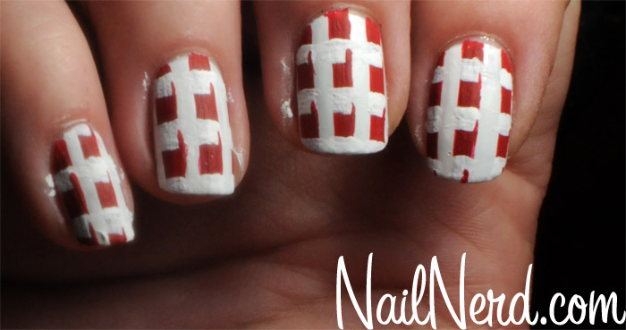 Red And White Acrylic Houndstooth Nail Art