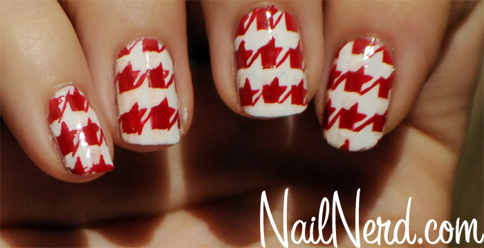 Red And White Houndstooth Nail Art Design Idea
