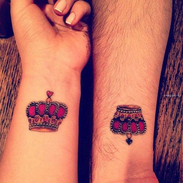 Red Color Crown Matching Tattoos On Wrists