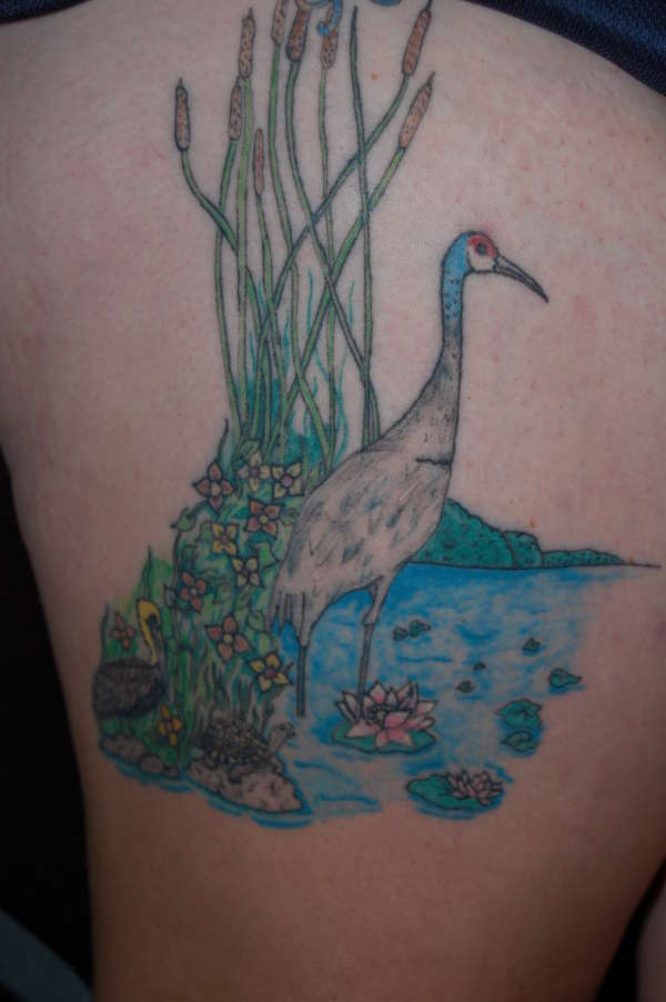 Sandhill Crane Tattoo On Side Thigh