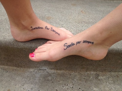 Sarella Per Sempre Wording Matching Tattoos On Foots