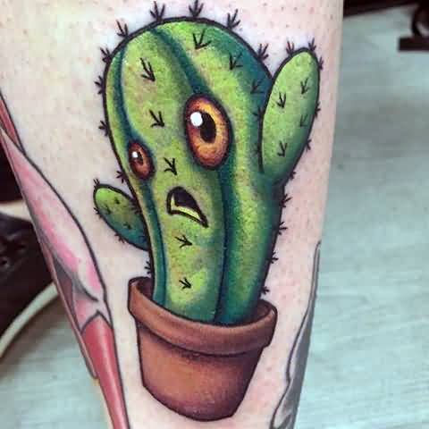 Shocking Faced Cactus Tattoo