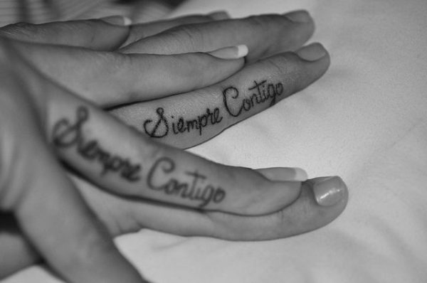 Siempre Contigo Words Matching Fingers Tattoos