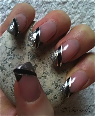 Silver And Black French Tip Nail Art Design Idea For Girls