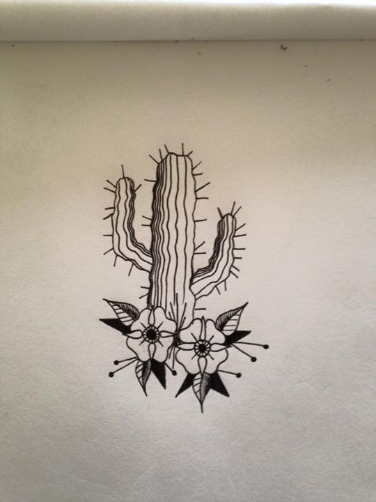 Simple Black And White Cactus Traditional Tattoo Design