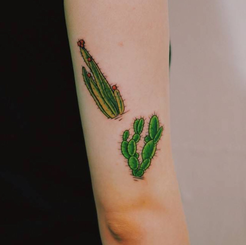 Simple Cactus Plants Tattoo On Half Sleeve By Doy
