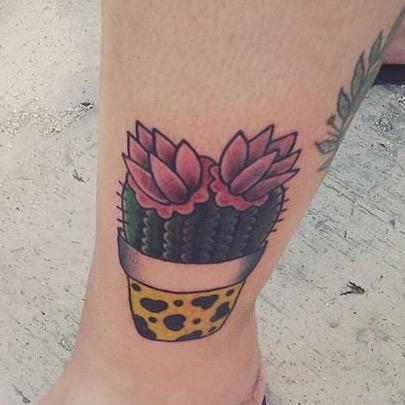 Simple Cactus Traditional Tattoo On Ankle