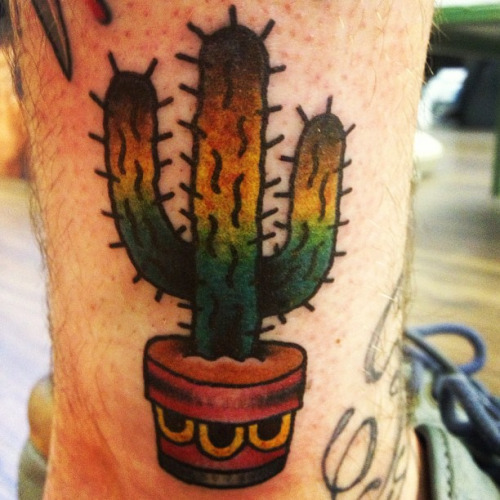 Simple Cactus With Pot Traditional Tattoo By Hanah Lousie Clark