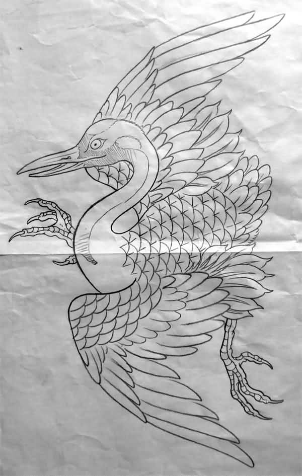 Simple Crane Tattoo Design Sample