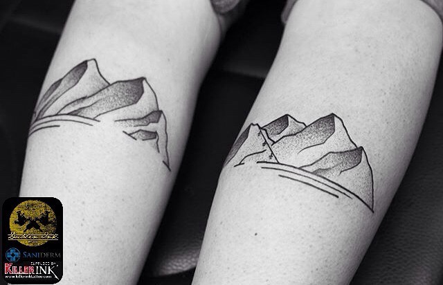 Simple Dotwork Mountains Tattoos On Forearms By Wagnerbasei