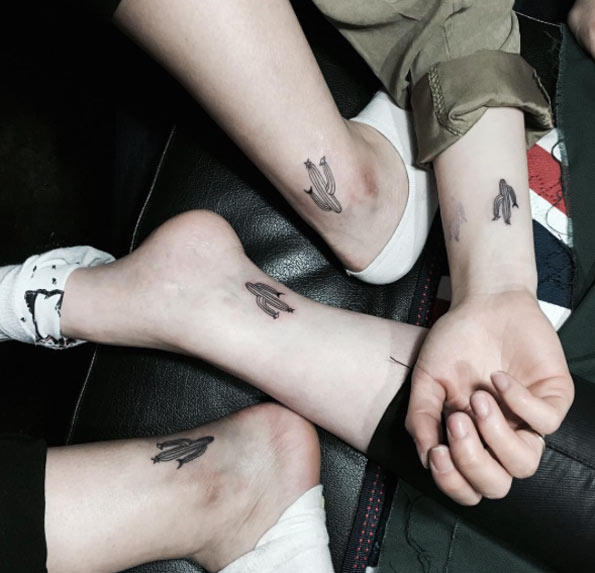 Simple Friendship Cactus Tattoos On Ankles And Wrist By Night Mood Ink