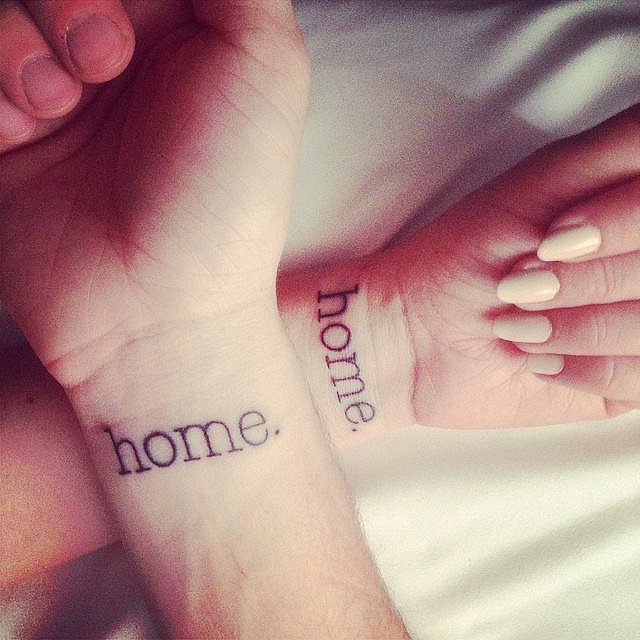 Simple Home Word Matching Tattoos On Wrists