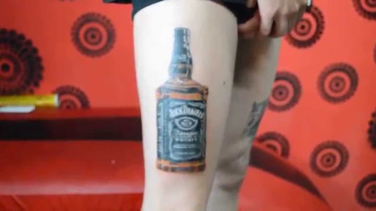 Simple Jack Daniels Thigh Tattoo