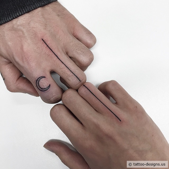 Simple Line Matching Tattoos On Fingers