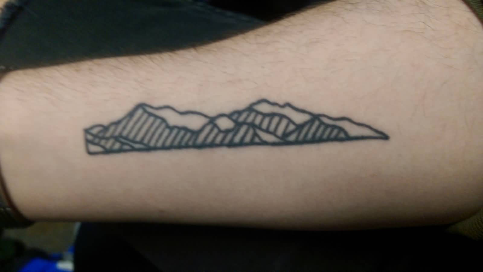 Simple Linework Mountains Tattoo On Forearm