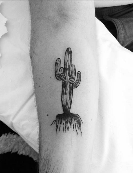 Simple Linework Saguaro Cactus Tattoo