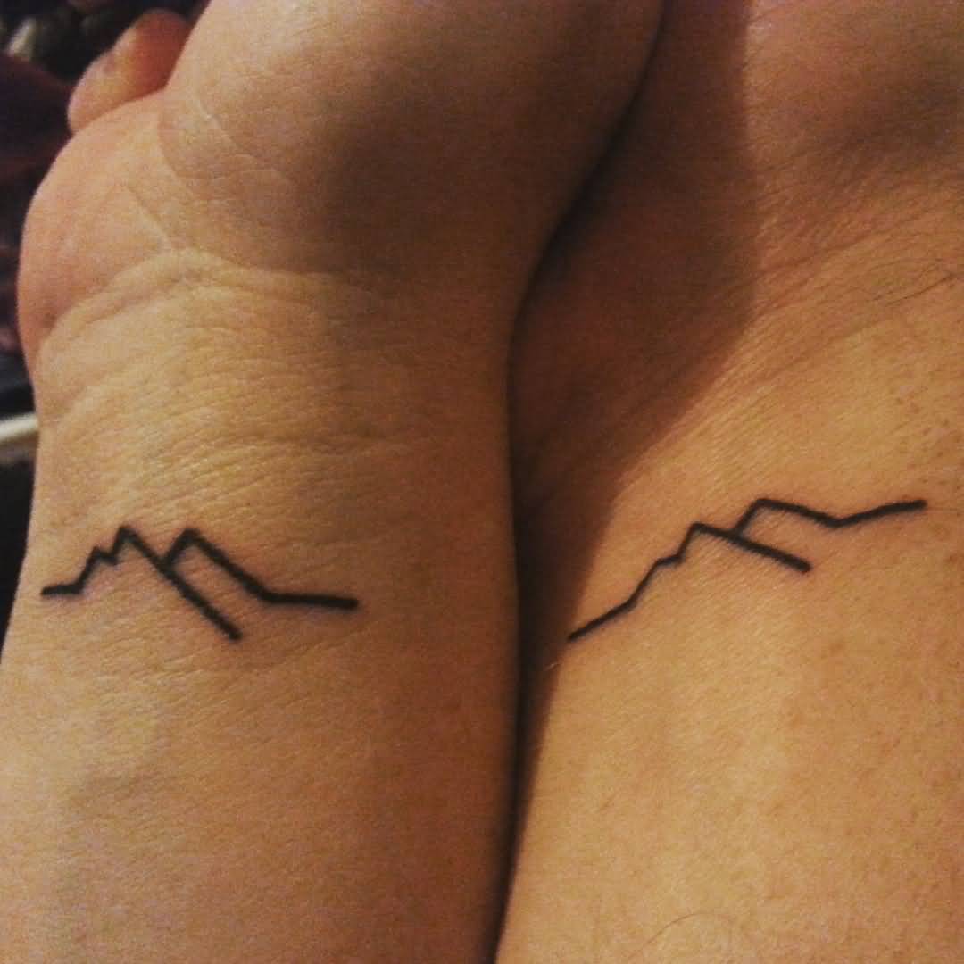 Simple Matching Mountains Tattoo On Wrist