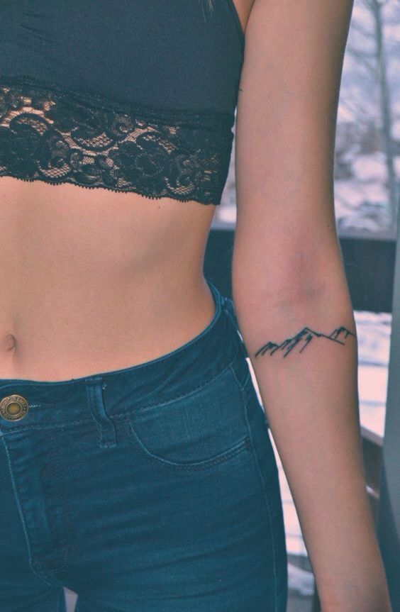 Simple Mountain Shape Tattoo On Forearm For Girl