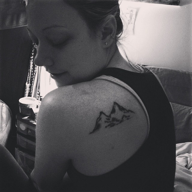 Simple Mountains Left Shoulder Tattoo For Girl