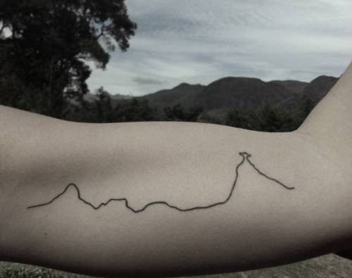 Simple Mountains Line Tattoo On Forearm
