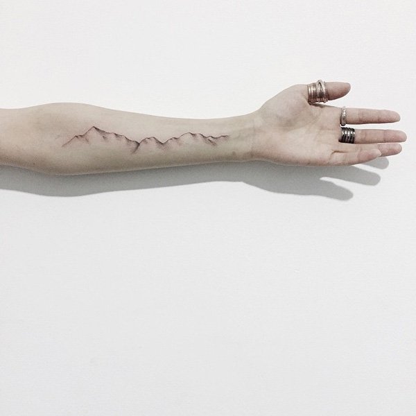 Simple Mountains Lines Tattoo On Forearm