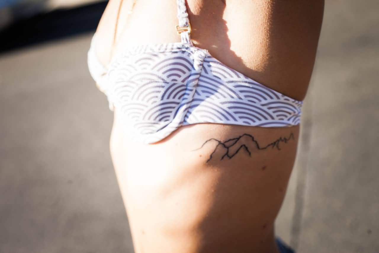 Simple Mountains Lines Tattoo On Side Rib For Women