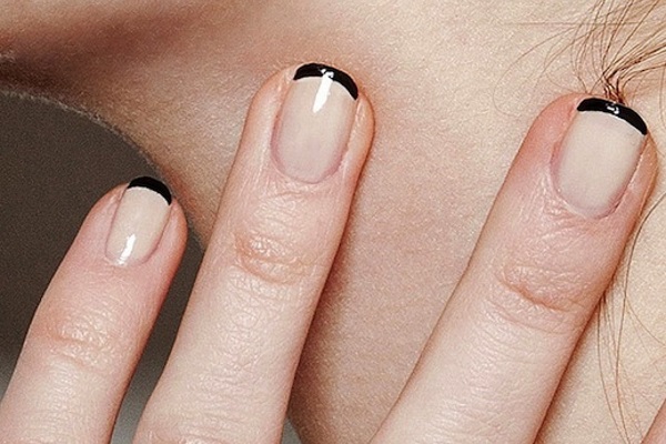 Simple Nude Nails With Cute Black French Tip Nail Art