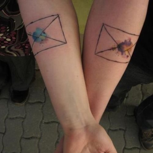 Simple Post Letters Matching Tattoos On Forearms