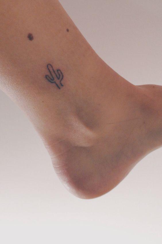 Simple Saguaro Cactus Tattoo On Ankle