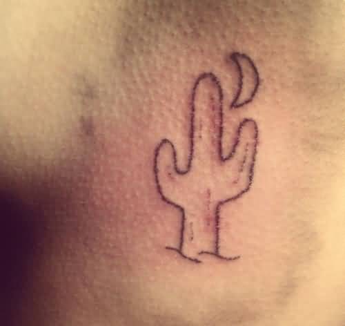 Simple Saguaro Cactus With Half Moon Outline Tattoo