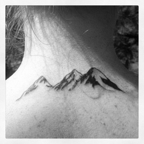 Simple Ski Mountains Tattoo On Nape