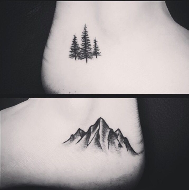 Simple Small Mountains With Trees Tattoos On Foot