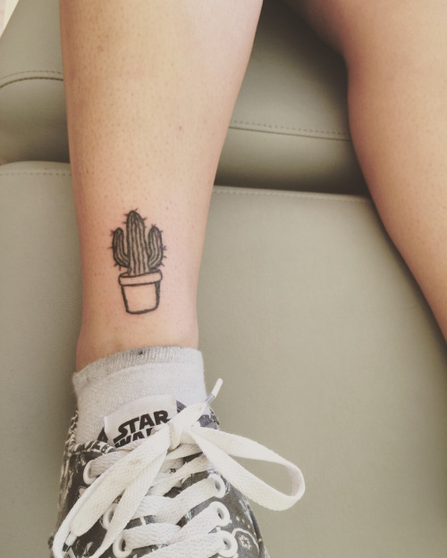 Simple Tiny Saguaro Cactus Tattoo On Leg