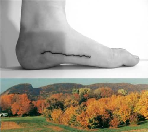 Simplest Mountain Line Tattoo On Foot