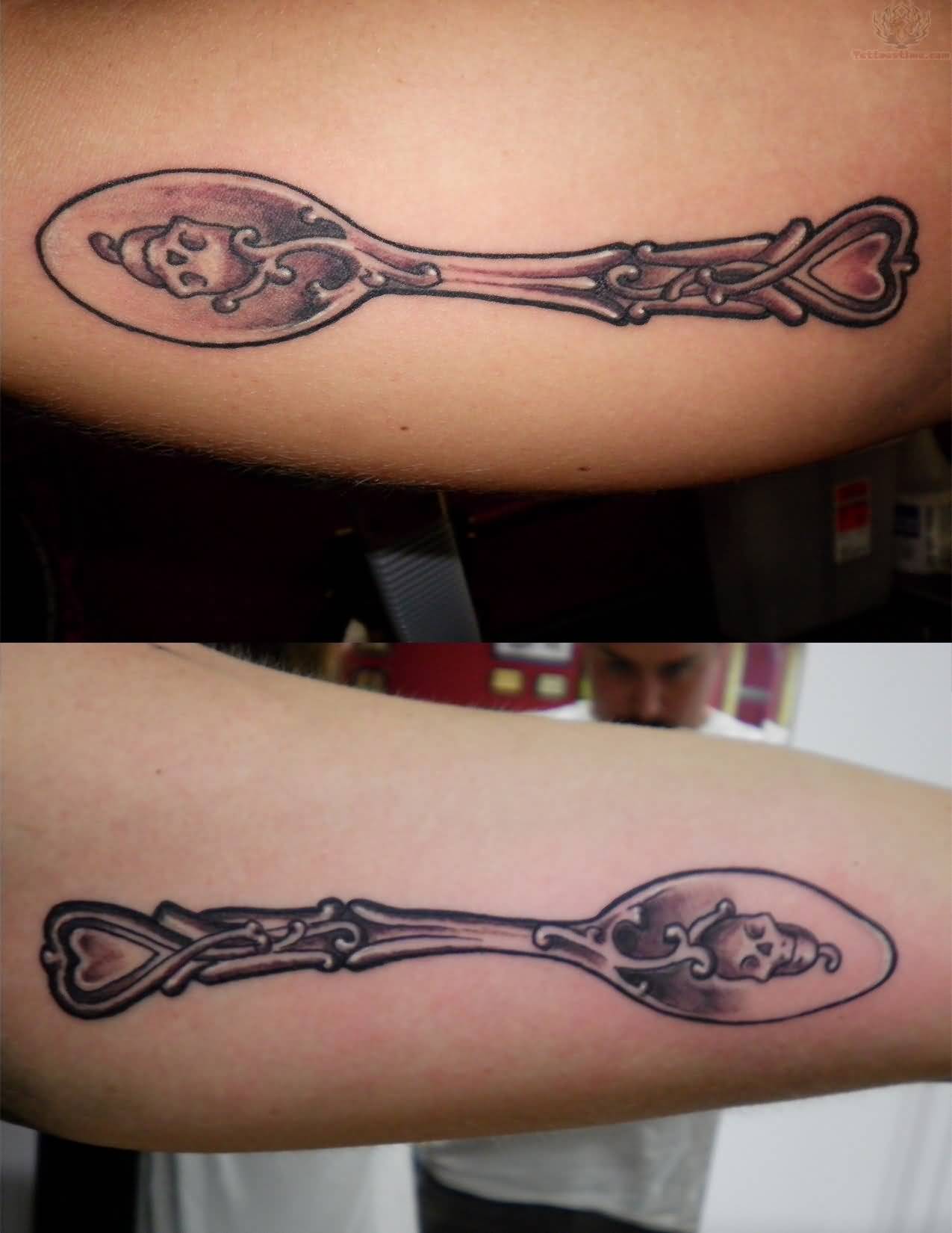 Skull On Spoon Matching Tattoos