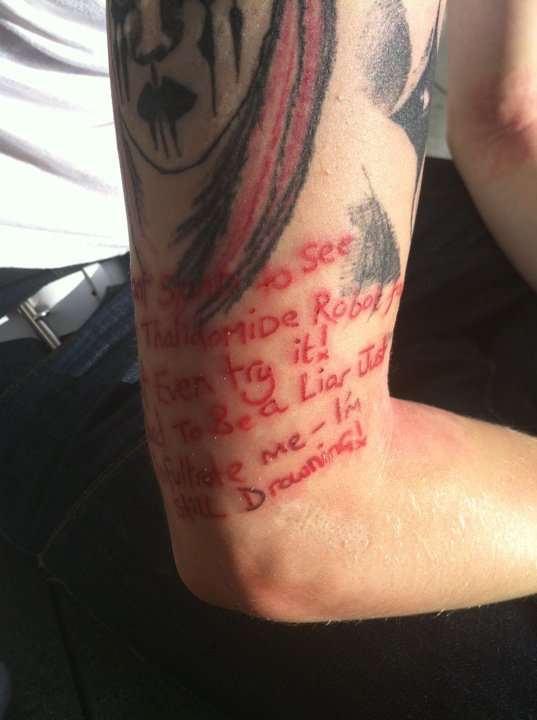 Slipknot Left Behind Lyrics Tattoo On Triceps