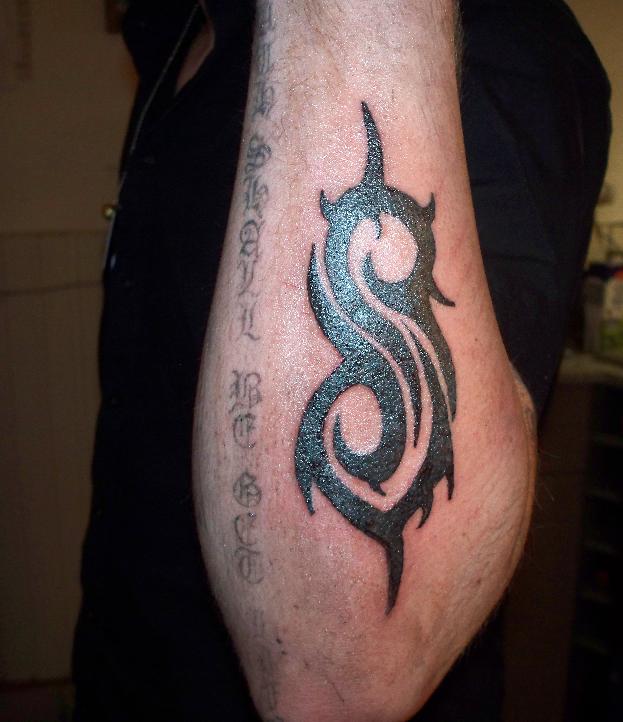 Slipknot Logo Tribal Tattoo On Arm Sleeve
