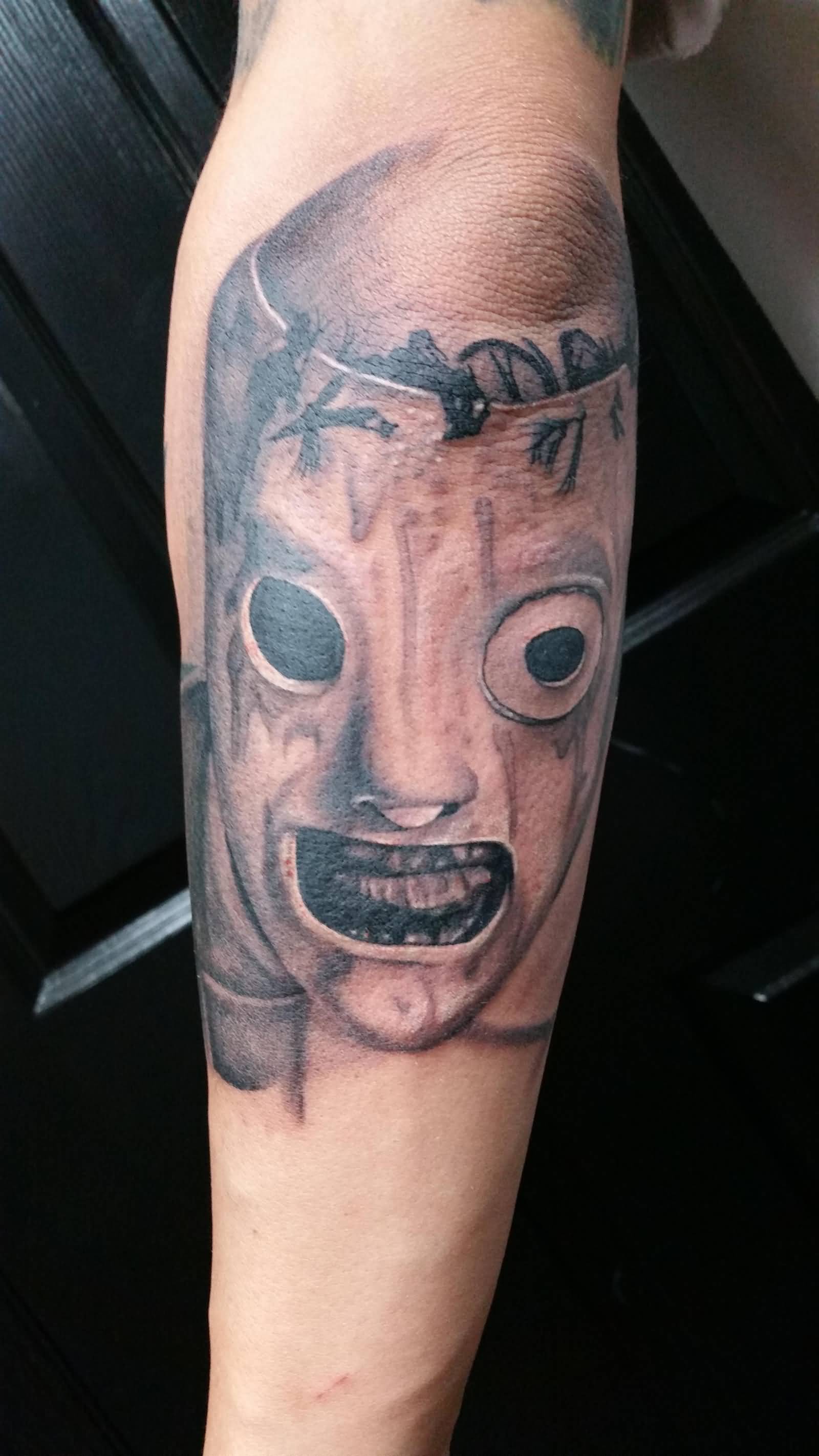 Slipknot Member Mask Tattoo On Arm Sleeve