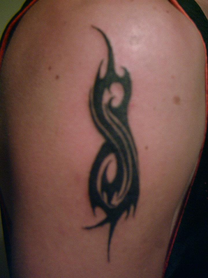 Slipknot Simple Logo Tattoo On Left Shoulder