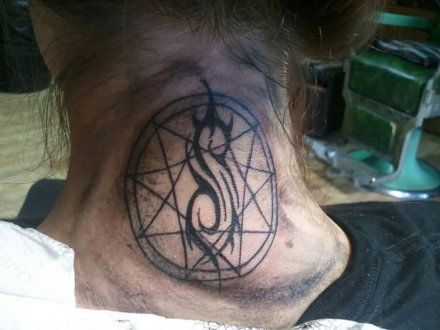 Slipknot Tribal Logo With Star Tattoo On Nape