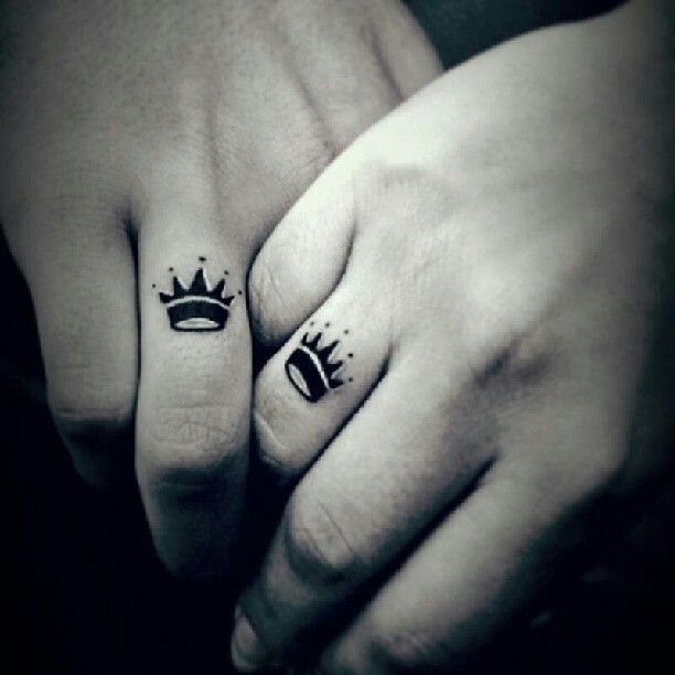 Small Black Crown Matching Tattoos On Fingers